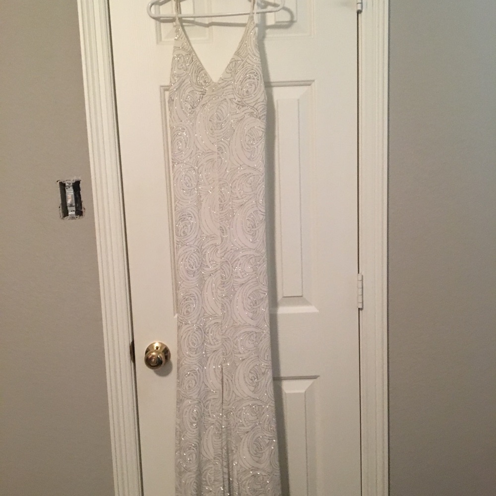 Agaci full length, white stretchy prom dress
